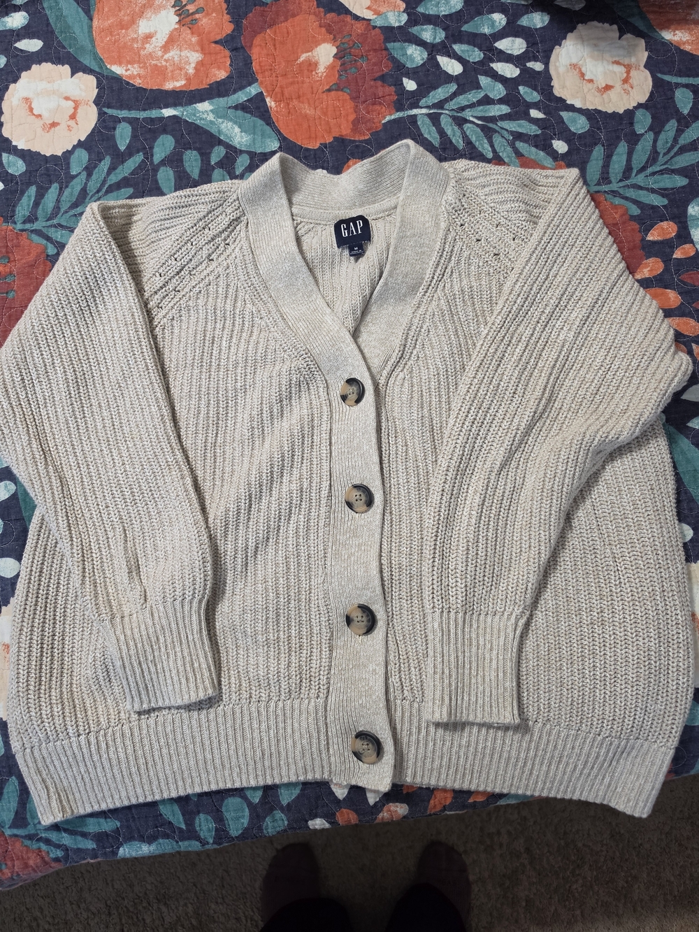 GAP Women's Light Cream Button-Up Knit Cardigan